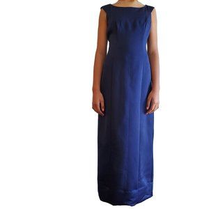 Vintage 90s Y2K Alex Evenings Women's Navy Blue Satin Princess Style Maxi Dress
